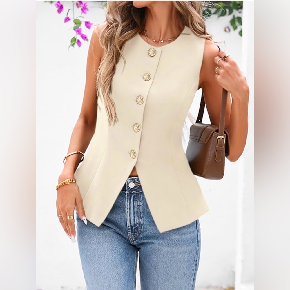 NWT BTFBM Tailored Sleeveless Cream Vest with Gold Buttons